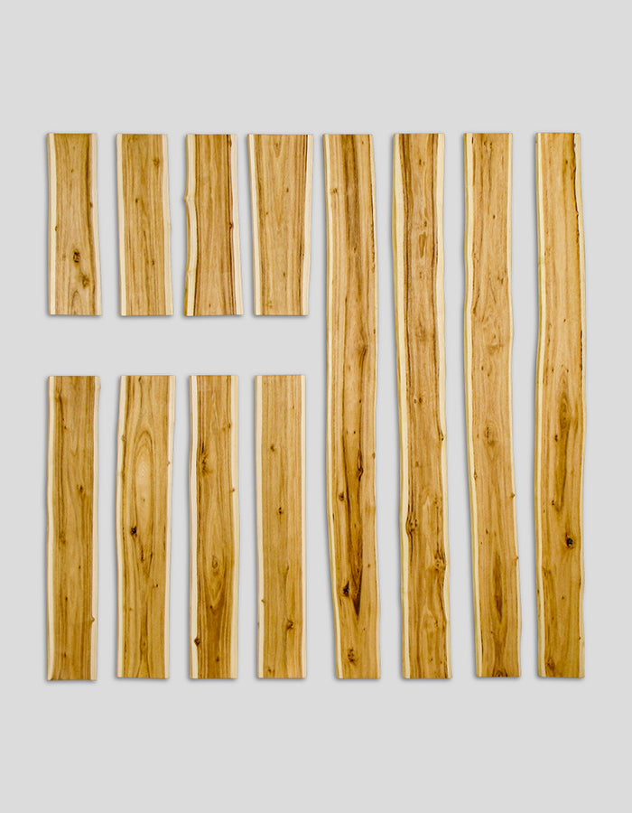Facade wood slats live edge (untrimmed) from robinia wood