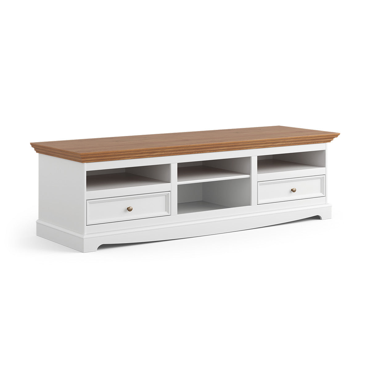 Meuble TV élégant Bologna – Meuble TV stylé en bois de pin massif blanc & chêne
