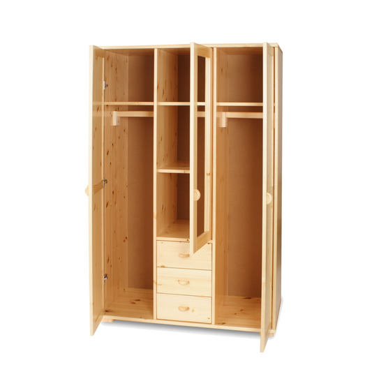 Armoire à glace Vanessa | 3 portes avec tiroirs, tringles à vêtements et étagères