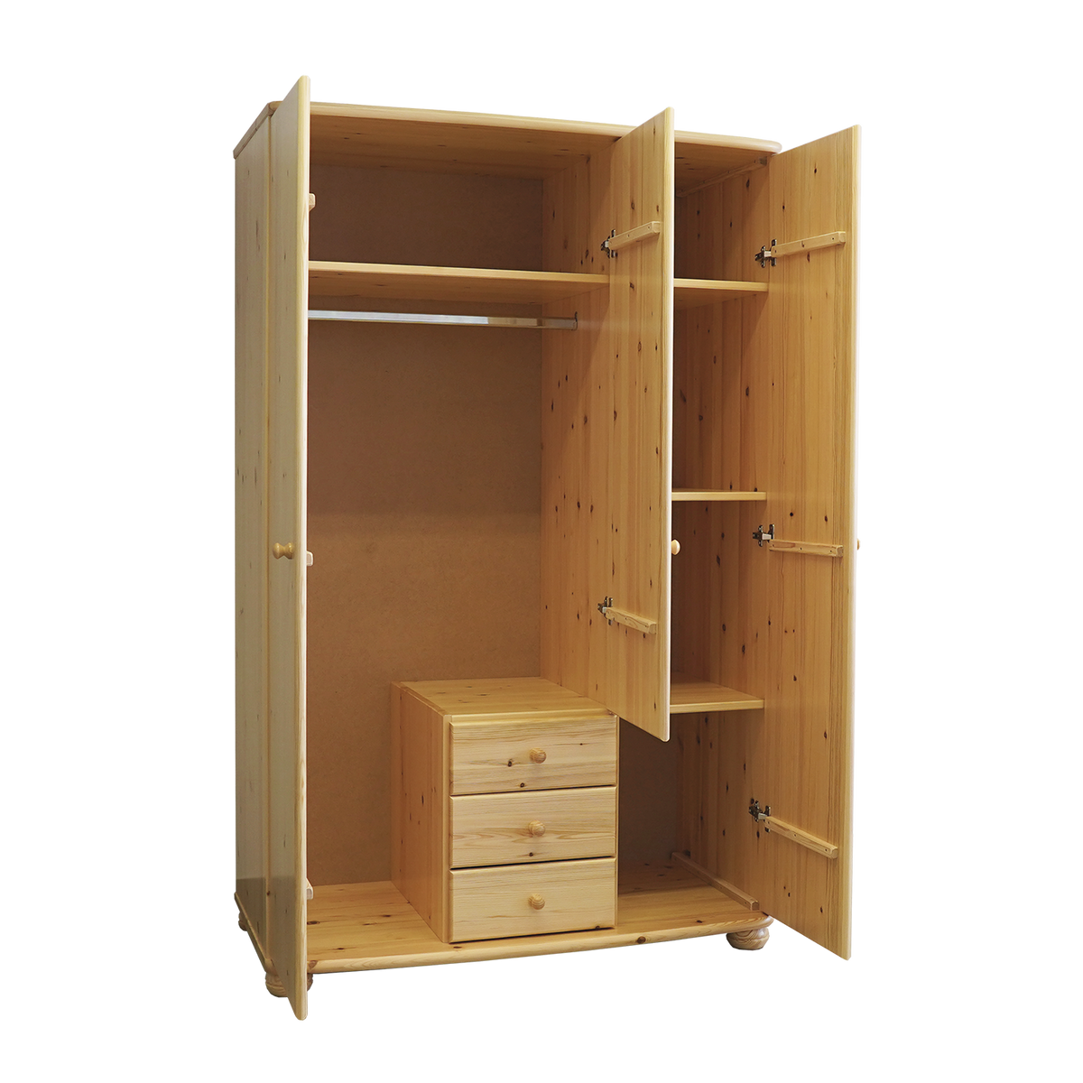 Armoire d'hôtel Claudia en pin bio | 3 portes | 3 tiroirs | étagères en bois massif
