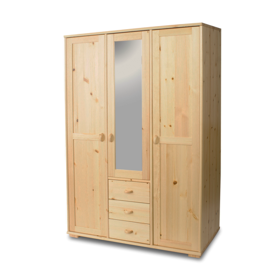 Armoire à glace Vanessa | 3 portes avec tiroirs, tringles à vêtements et étagères