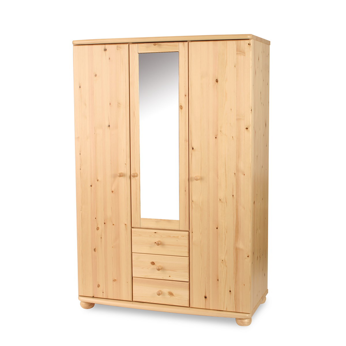 Armoire à miroir Claudia bio pin | 3 portes avec 3 tiroirs et 1 miroir en 100% bois massif