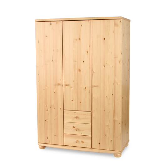 Armoire d'hôtel Claudia en pin bio | 3 portes | 3 tiroirs | étagères en bois massif