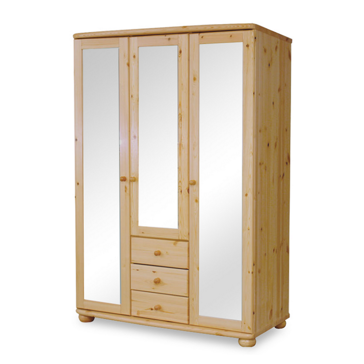 Armoire à miroir Claudia bio en pin massif | 3 portes avec 3 tiroirs