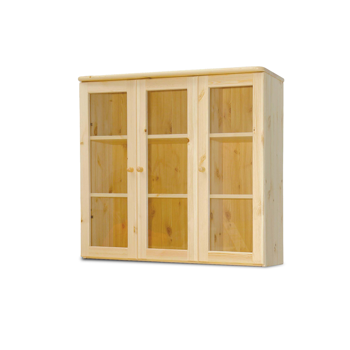 Buffet haut Claudia Bio en pin massif avec portes vitrées et 3 portes
