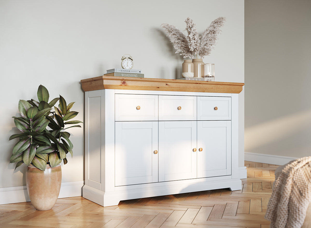 Commode Milano Elite – Solution élégante et spacieuse en bois massif blanc/pin