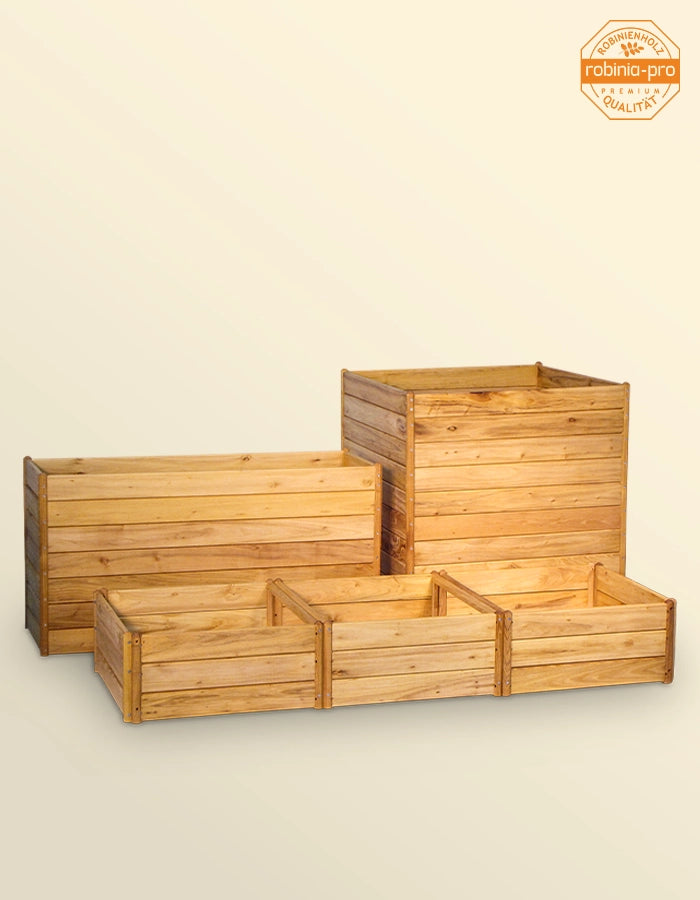 Carré potager en bois, également avec treillis et brise-vue