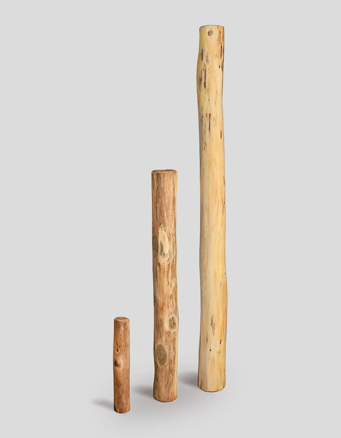 palissades rondes en bois de robinier, extra-droites, écorcées, lissées et poncées.