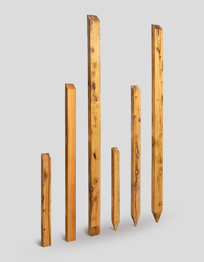 Poteaux rectangulaires (à bords biseautés), poncés, biseautés en haut, en bois de robinier