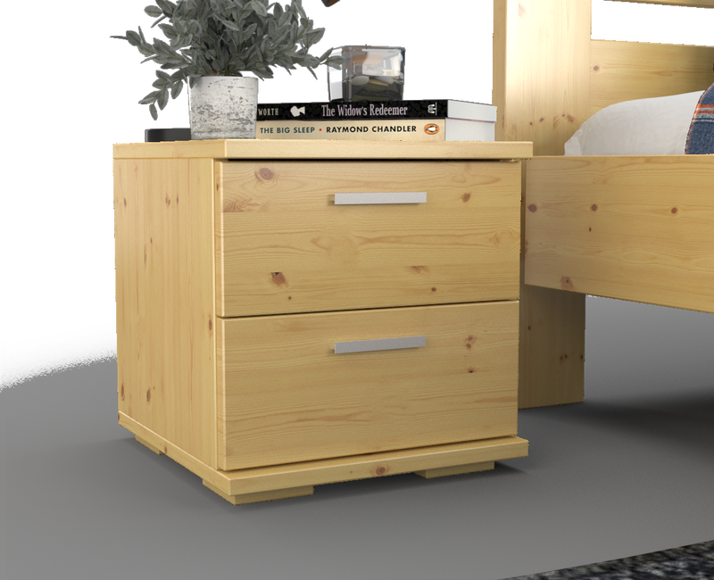 Nobis Kiefer Massivholz Nachttisch | 2-Schubladen Nachtschrank aus 100% Bio Kiefer
