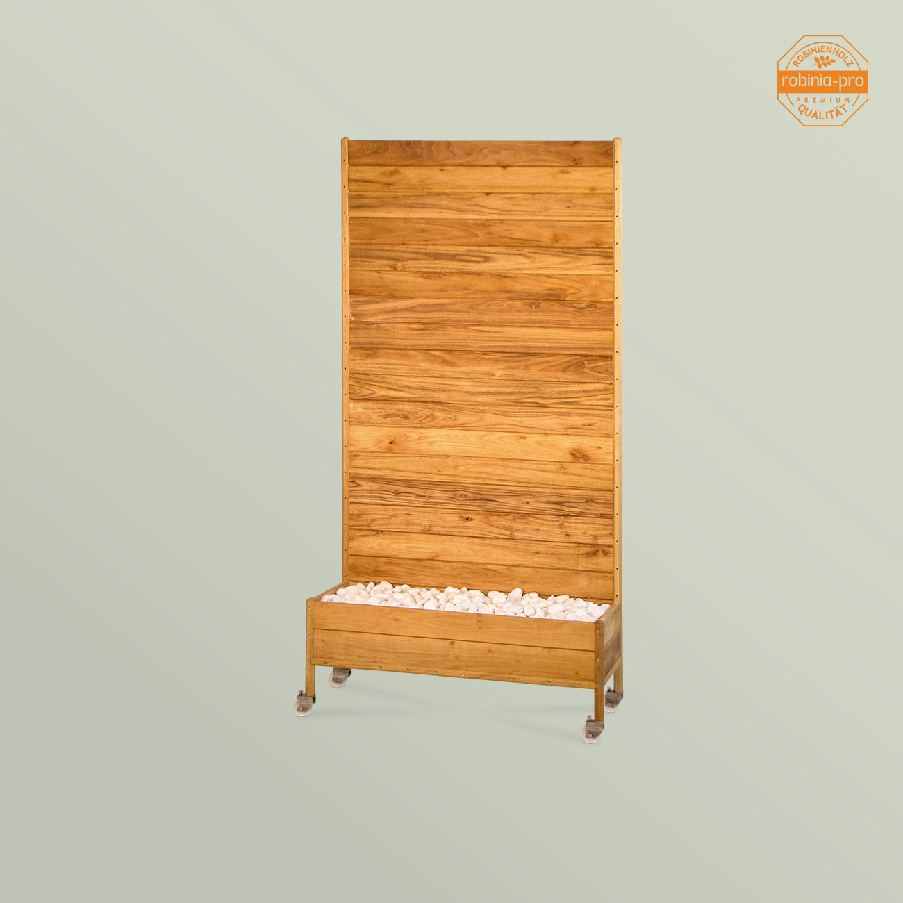 Paravent Robinia-Pro avec base en pierre, sur roulettes 