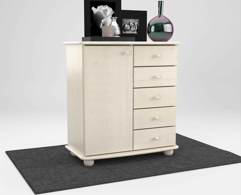 Anika Kommode Bio Kiefer Massivholz | Sideboard mit 5 Schubladen und 1 Tür