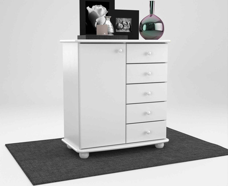 Anika Kommode Bio Kiefer Massivholz | Sideboard mit 5 Schubladen und 1 Tür