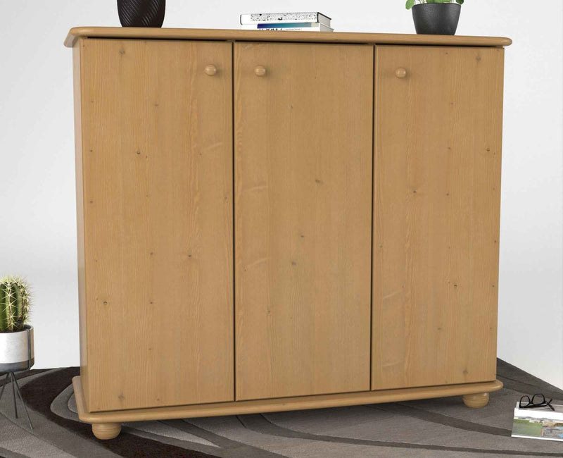 Anika Kommode Kiefer Massivholz 110er | 3-Türig Sideboard mit Regalfächer aus 100% Bio Holz