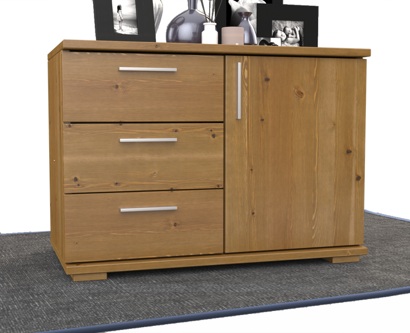 Nobis Kommode Bio Kiefer Massivholz 1-türig mit 3 Schubladen - 57 cm