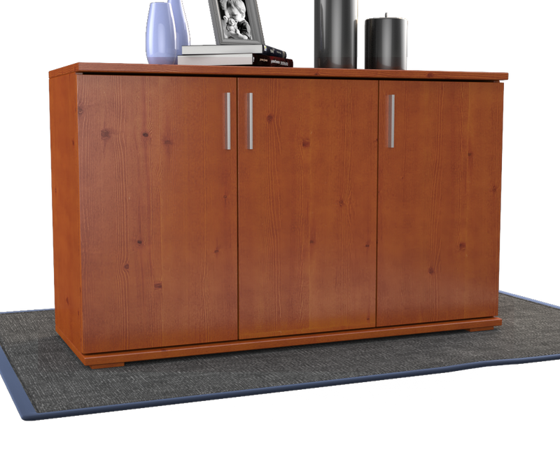 Nobis Kommode Bio Kiefer Massivholz | 3-Türig Sideboard mit Regalböden aus 100% Bio Kiefer