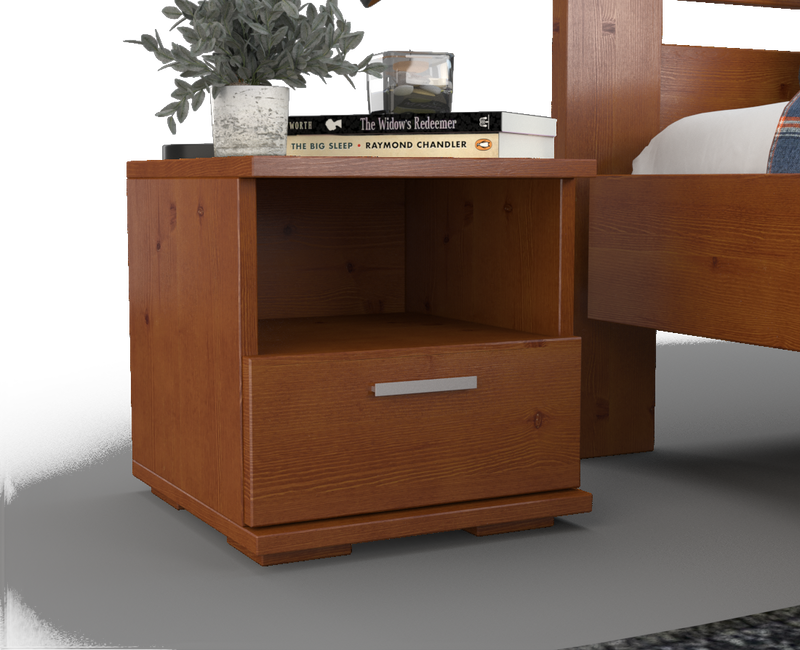 Nobis Kiefer Massivholz Nachttisch mit 1 Schublade und Regal | 100% Bio Kiefer