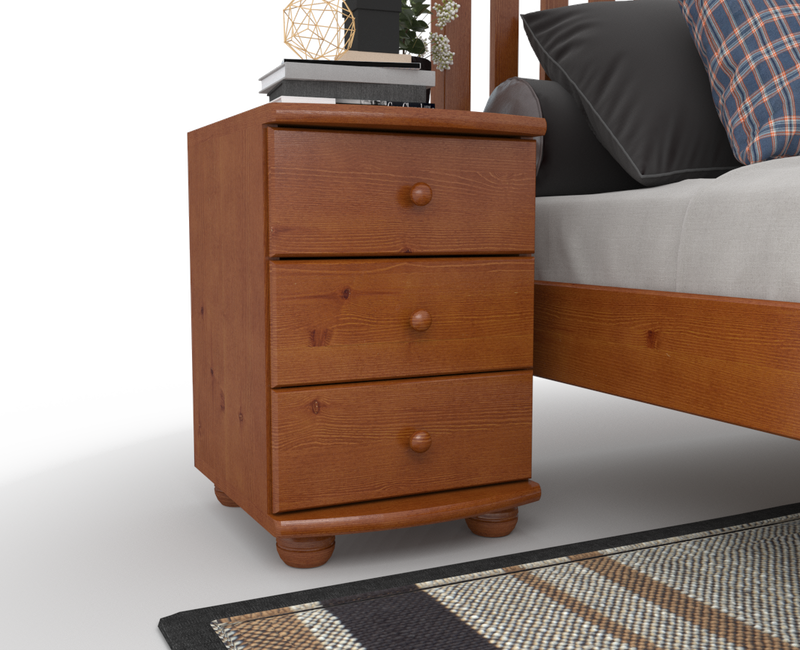 Claudia Massivholz Nachttisch Kiefer mit 3 Schubladen | 100% Bio Kiefer