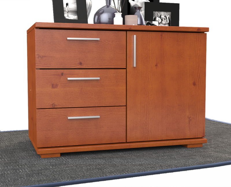 Nobis Kommode Bio Kiefer Massivholz 1-türig mit 3 Schubladen - 57 cm