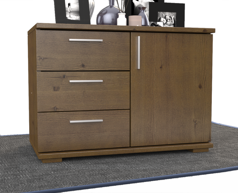 Nobis Kommode Bio Kiefer Massivholz 1-türig mit 3 Schubladen - 57 cm