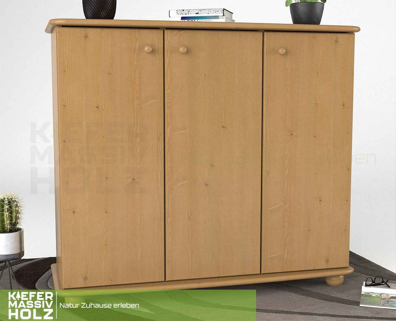 Anika Kommode Bio Kiefer Massivholz | 93er Sideboard 3-Türig mit Regalfächer