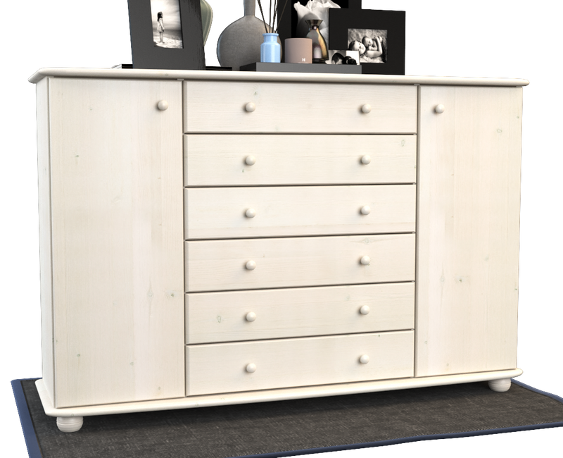 Anika Kommode XL Kiefer Massivholz | Sideboard mit 2 Türen & 6 Schubladen | 100% Bio Qualität