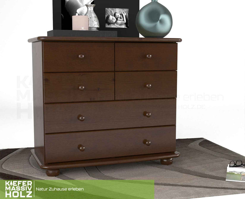 Claudia Kommode Bio Kiefer Massivholz | Sideboard mit 6 Schubladen | Anrichte aus 100% nachhaltigem Holz