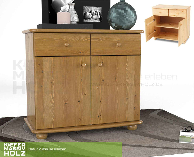 Claudia Kommode Bio Kiefer Massivholz | Sideboard Anrichte | 2-Türig mit 2-Schubladen