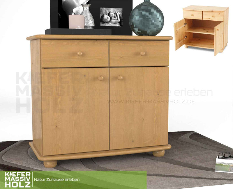 Claudia Kommode Bio Kiefer Massivholz | Sideboard Anrichte | 2-Türig mit 2-Schubladen