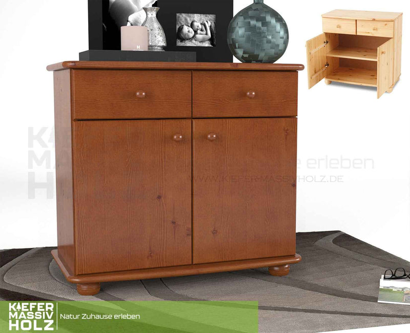 Claudia Kommode Bio Kiefer Massivholz | Sideboard Anrichte | 2-Türig mit 2-Schubladen