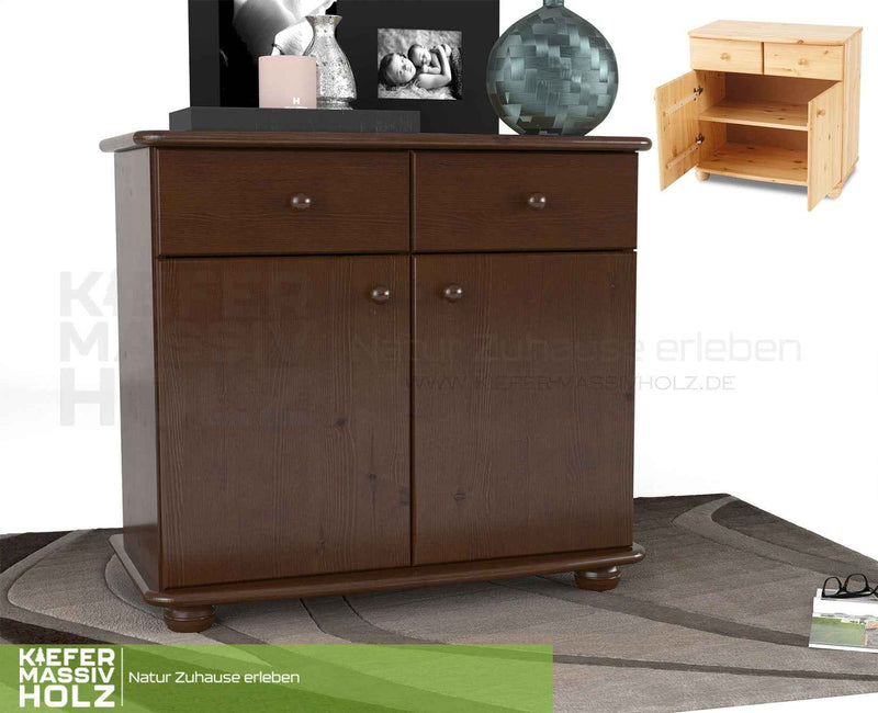 Claudia Kommode Bio Kiefer Massivholz | Sideboard Anrichte | 2-Türig mit 2-Schubladen