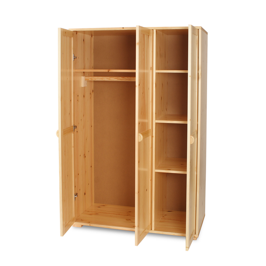 Vanessa Kleiderschrank Bio Kiefer | 3-türig aus 100% massivem Holz