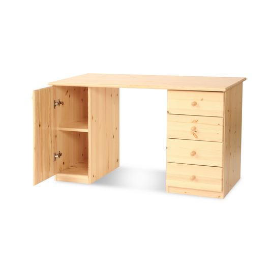 Claudia Schreibtisch Bio Kieferholz | Bürotisch 1-Türig mit 4 Schubladen aus 100% massivem Holz