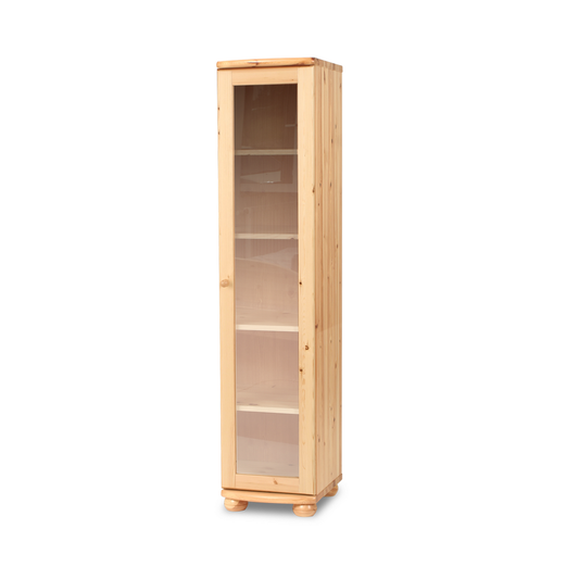 Vitrine aus Massivholz, Model Claudia, Bio Kiefer Massivholz | 1-Türig mit 4 Regalen aus 100% Naturmaterial