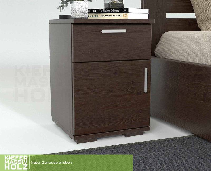 Nobis Kiefer Nachttisch | Massivholz Nachtschrank mit 1 Schublade und 1 Tür | 100% Bio Kiefer