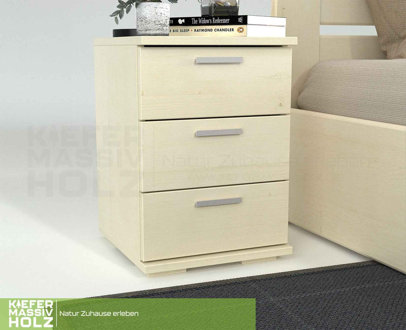 Nobis Kiefer Nachttisch 3-Schubladen | Massivholz Nachtschrank aus 100% Bio Kiefer