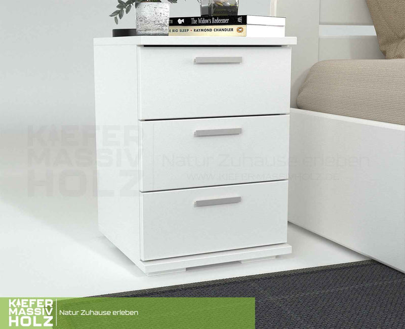 Nobis Kiefer Nachttisch 3-Schubladen | Massivholz Nachtschrank aus 100% Bio Kiefer