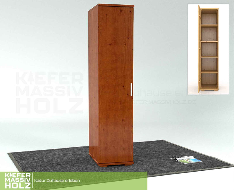 Nobis Kleiderschrank Bio Kiefer | 42 cm Tiefe 1-Türig mit Kleiderstange aus 100% Bio Kiefer Massivholz
