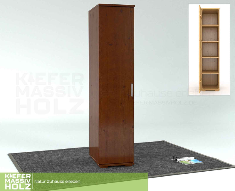 Nobis Kleiderschrank Bio Kiefer | 59 cm Tiefe 1-Türig mit Kleiderstange aus 100% Bio Kiefer Massivholz