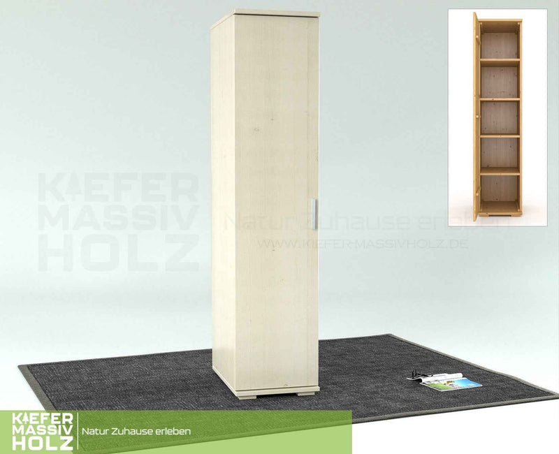 Nobis Kleiderschrank Bio Kiefer | 59 cm Tiefe 1-Türig mit Kleiderstange aus 100% Bio Kiefer Massivholz