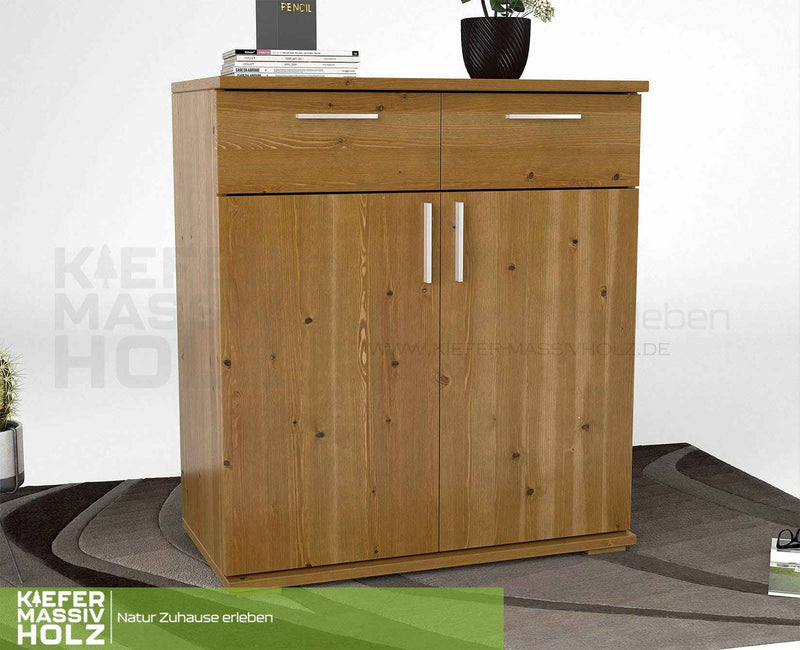 Nobis Kommode Massivholz 90-er | Anrichte | 2-Schubladen & 2-Türig | 100% Bio Kiefer