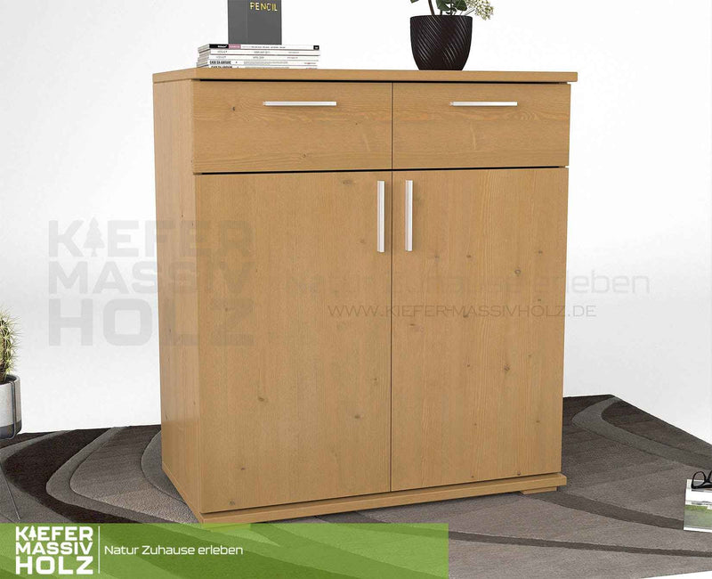 Nobis Kommode Massivholz 90-er | Anrichte | 2-Schubladen & 2-Türig | 100% Bio Kiefer