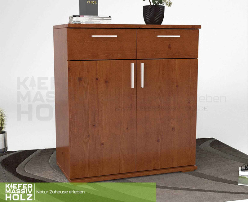 Nobis Kommode Massivholz 90-er | Anrichte | 2-Schubladen & 2-Türig | 100% Bio Kiefer