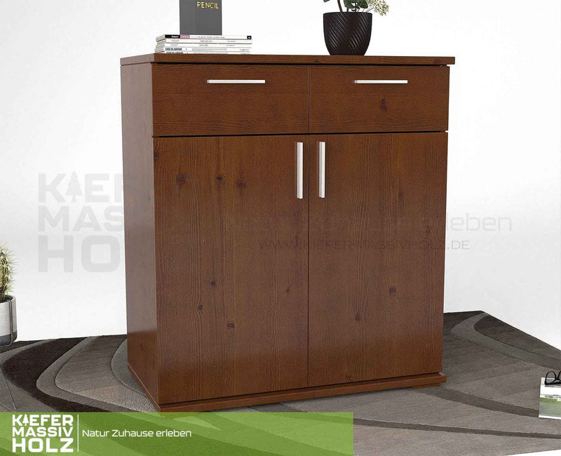 Nobis Kommode Massivholz 90-er | Anrichte | 2-Schubladen & 2-Türig | 100% Bio Kiefer