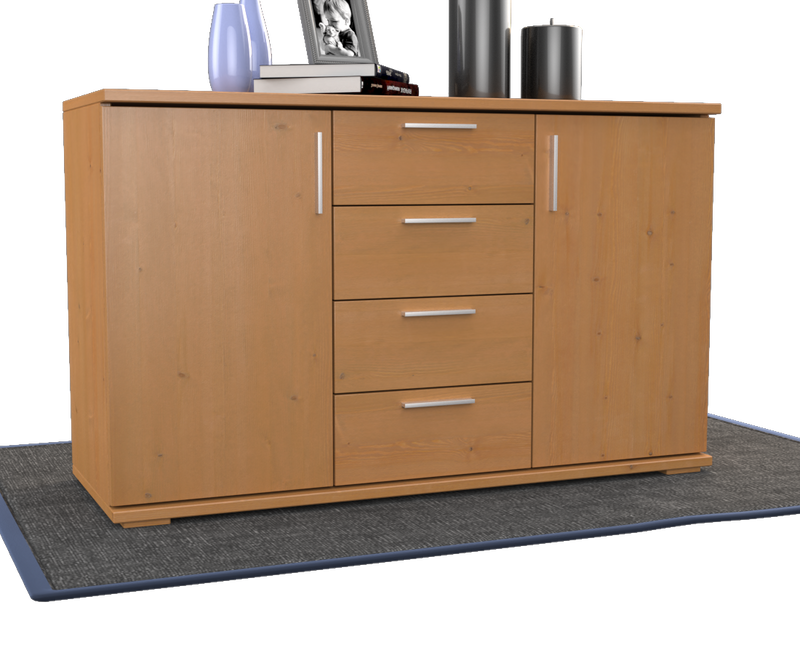 Nobis Kommode aus Massivholz | Sideboard mit 4 Schubladen und 2 Türen | 100% Bio Kiefer Massivholz