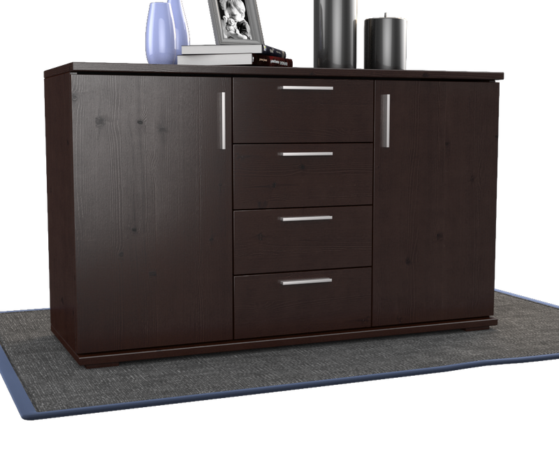 Nobis Kommode aus Massivholz | Sideboard mit 4 Schubladen und 2 Türen | 100% Bio Kiefer Massivholz