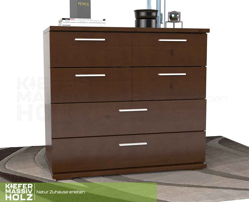 Nobis Kommode Bio Kiefer Massivholz | Sideboard mit 4 kleinen und 2 großen Schubladen | Anrichte aus 100% Bio Kiefer