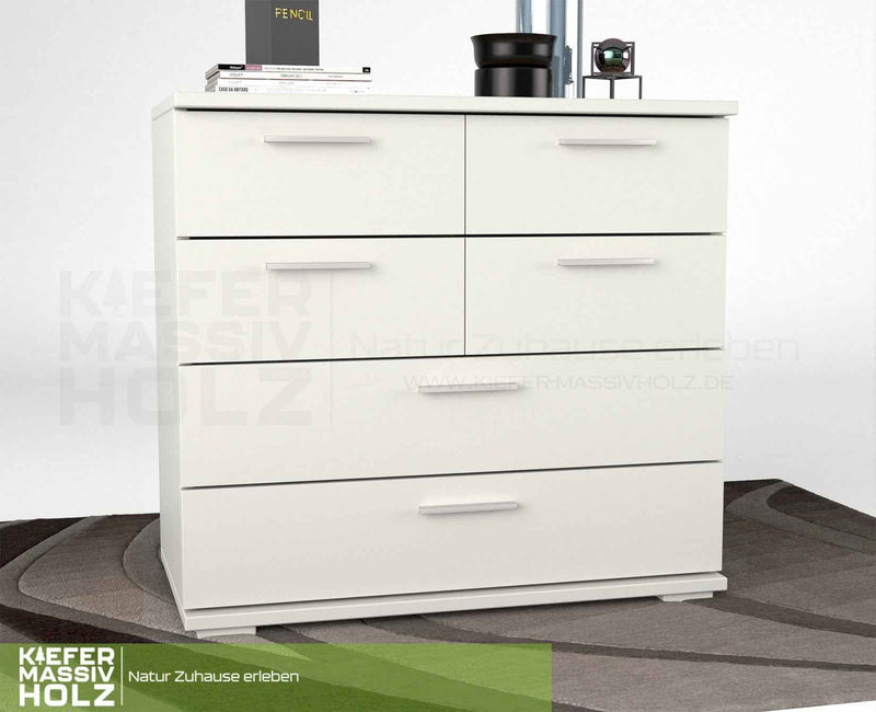 Nobis Kommode Bio Kiefer Massivholz | Sideboard mit 4 kleinen und 2 großen Schubladen | Anrichte aus 100% Bio Kiefer