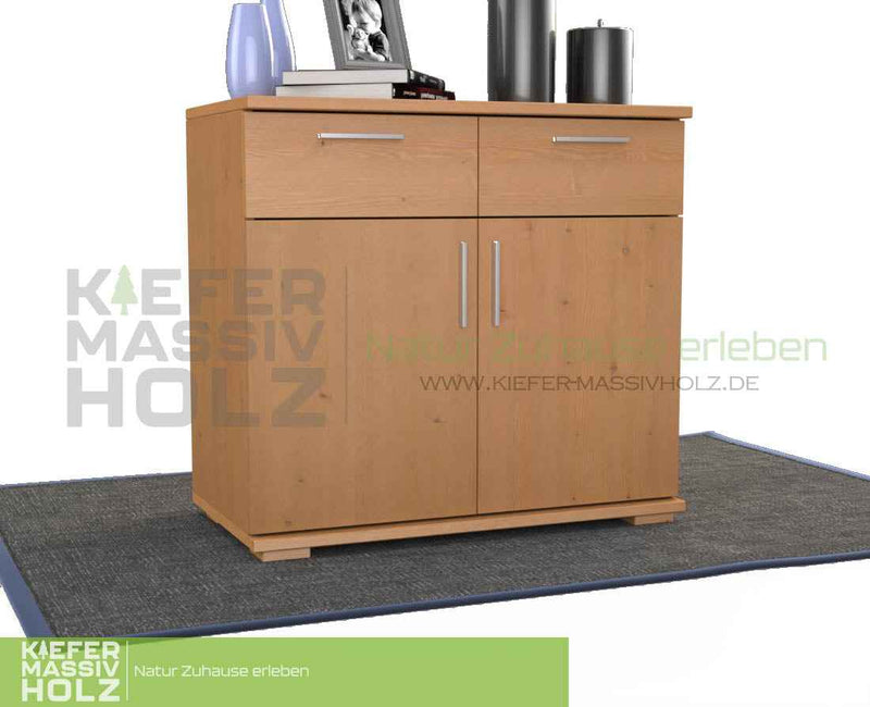 Nobis Kommode Massivholz aus 100% Bio Kiefer | 2-Türig mit 2 Schubladen für stilvolles Wohnen