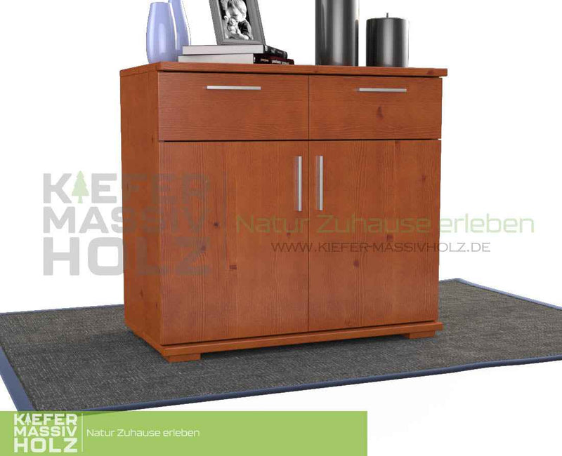 Nobis Kommode Massivholz aus 100% Bio Kiefer | 2-Türig mit 2 Schubladen für stilvolles Wohnen